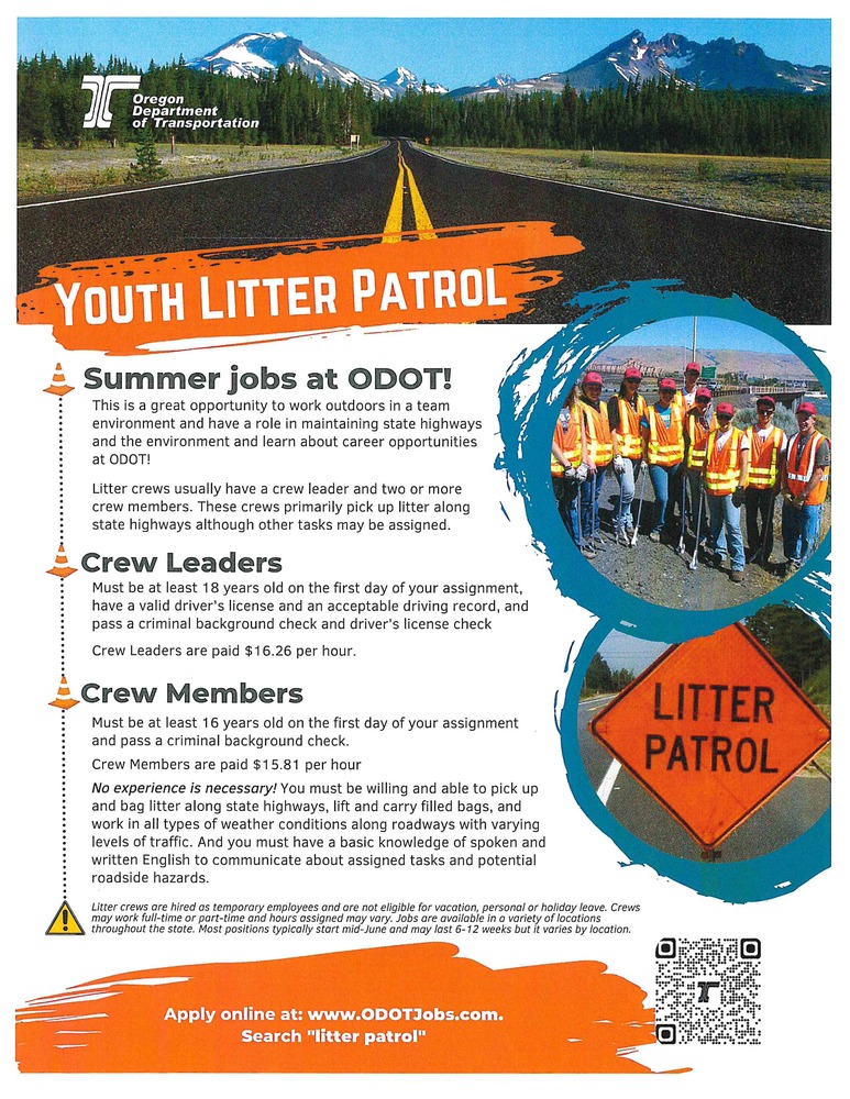 Youth Litter Patrol Summer Jobs at ODOT