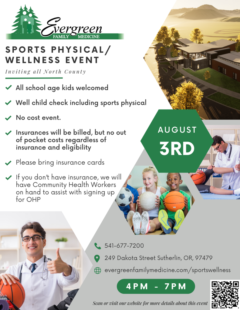 Evergreen Family Medicine Sports Physical/Wellness Event August 3rd