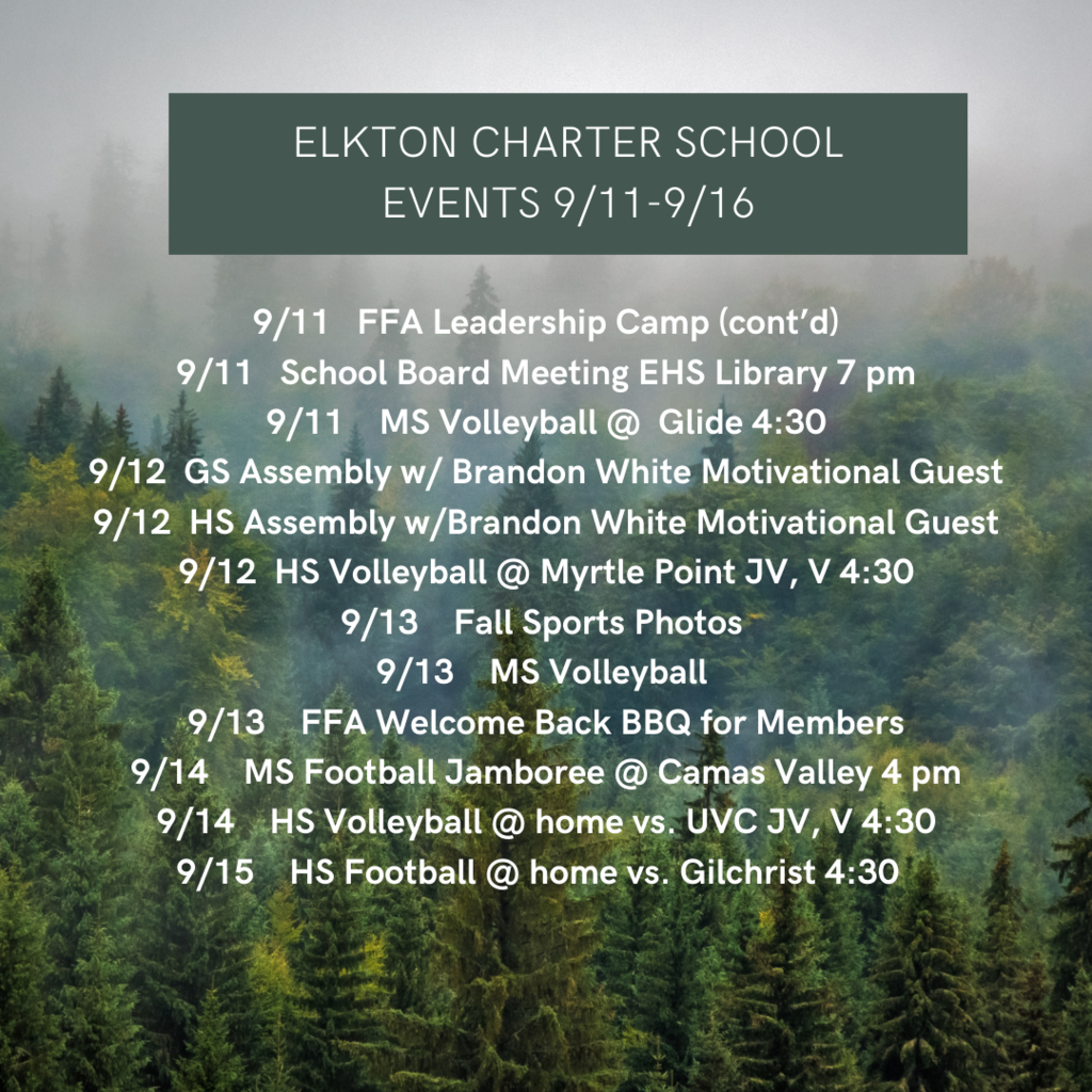 Elkton Charter School Events 9/11-9/16