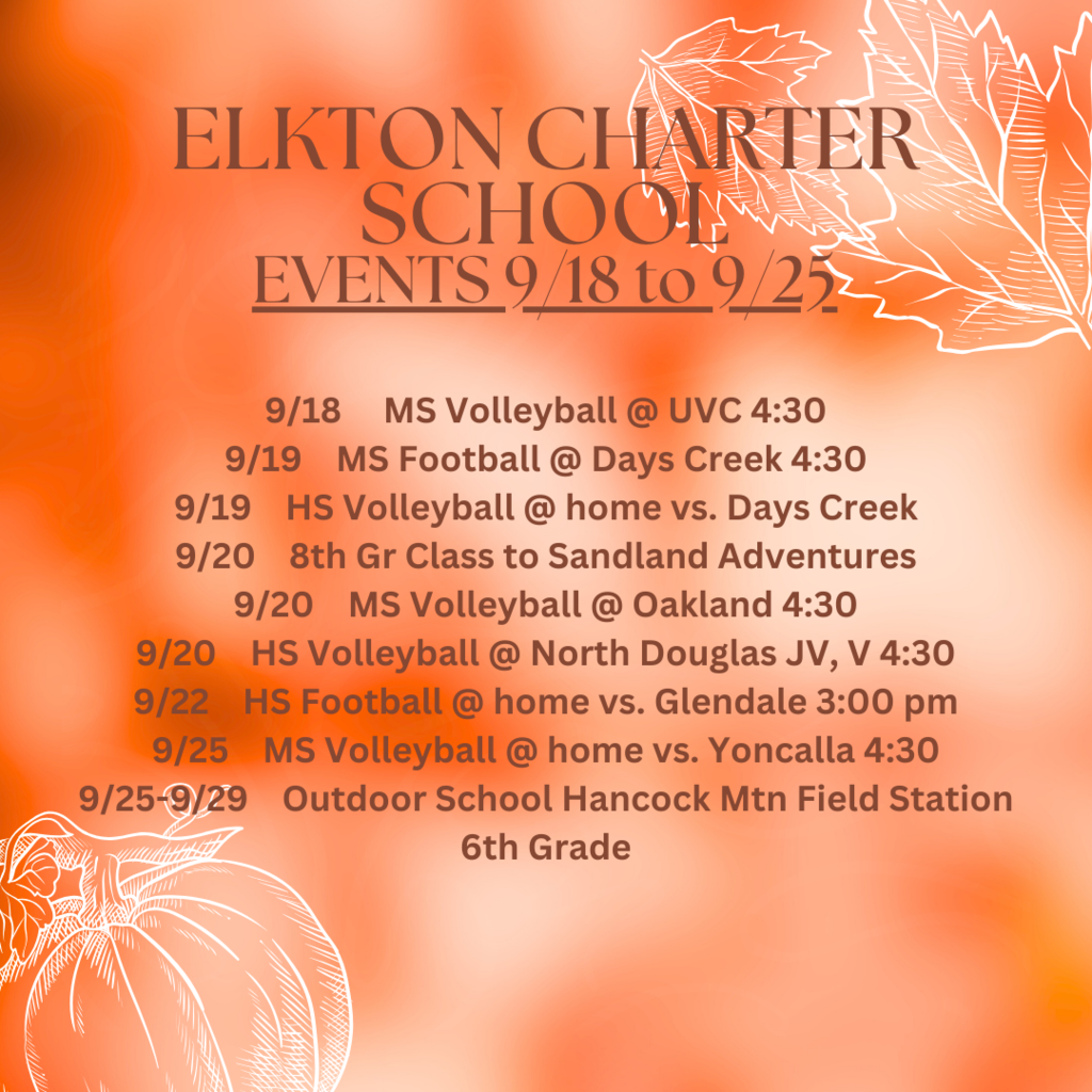 Elkton Charter School Events 9/18-9/25