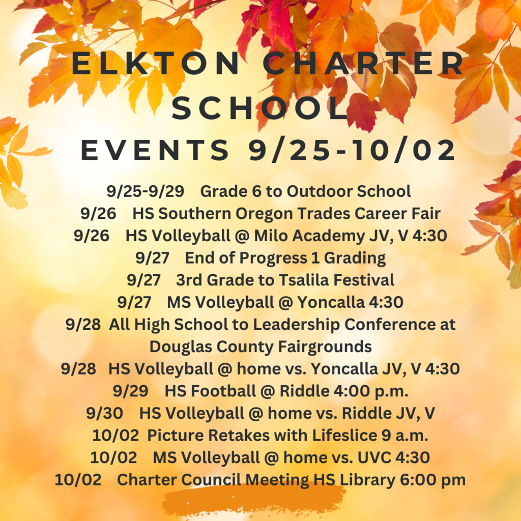 Elkton Charter School Events 9/25-10/02